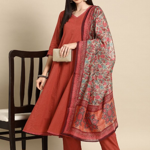 anayna Anarkali Pure Cotton Kurta With Trousers & Dupatta