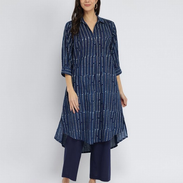 Pink Fort Women Geometric Printed Pure Cotton A-Line Kurta with Trouser