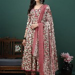 KALINI Floral Printed Pure Cotton Anarkali Kurta With Trousers & Dupatta
