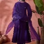 Sangria Floral Embroidered V-Neck A-Line Kurta With Trousers & Dupatta