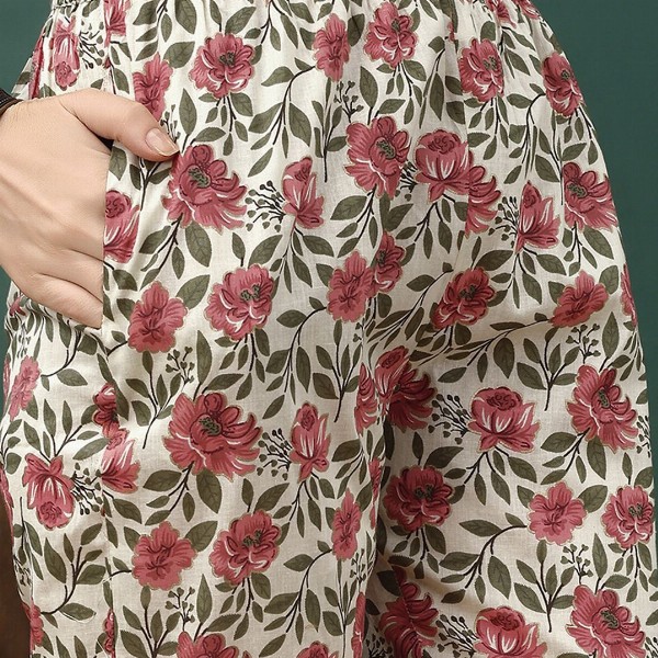 KALINI Floral Printed Pure Cotton Anarkali Kurta With Trousers & Dupatta