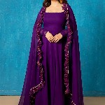NUD Amethyst Square Neck Gotta Patti Georgette Anarkali Kurta With Dupatta