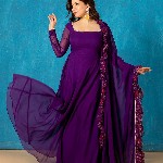 NUD Amethyst Square Neck Gotta Patti Georgette Anarkali Kurta With Dupatta