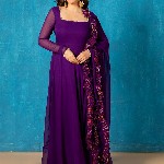 NUD Amethyst Square Neck Gotta Patti Georgette Anarkali Kurta With Dupatta
