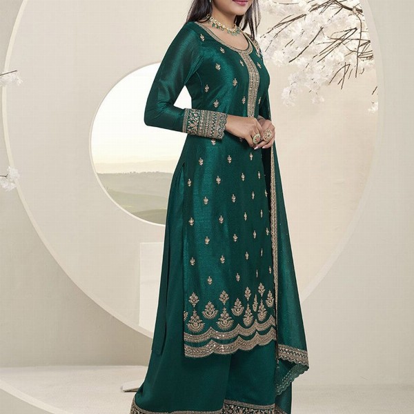 Seerat Ethnic Motifs Embroidered Sequinned Silk Georgette Kurta with Palazzo & Dupatta