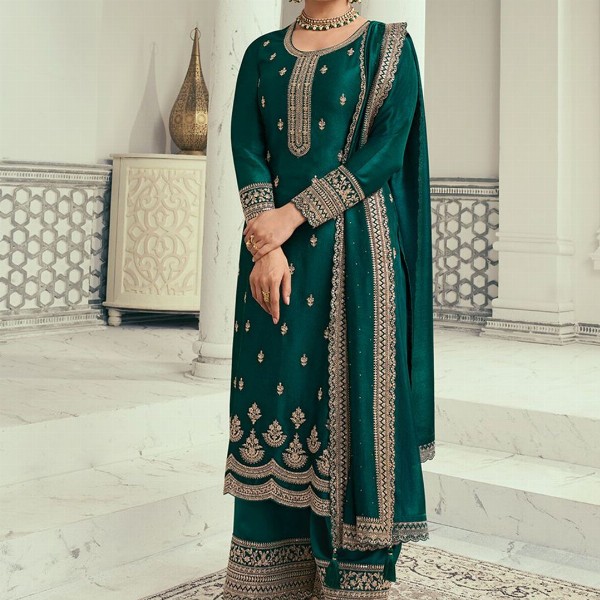 Seerat Ethnic Motifs Embroidered Sequinned Silk Georgette Kurta with Palazzo & Dupatta