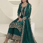 Seerat Ethnic Motifs Embroidered Sequinned Silk Georgette Kurta with Palazzo & Dupatta