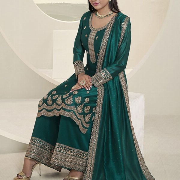 Seerat Ethnic Motifs Embroidered Sequinned Silk Georgette Kurta with Palazzo & Dupatta