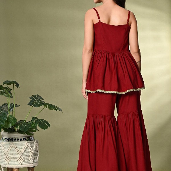 Sangria A-Line Kurti With Sharara & Dupatta