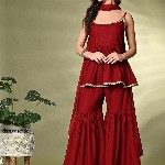 Sangria A-Line Kurti With Sharara & Dupatta