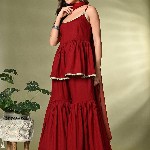 Sangria A-Line Kurti With Sharara & Dupatta