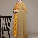 aarke Ritu Kumar Women Printed Regular Thread Work Kurta with Trousers & With Dupatta