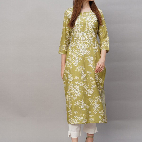 GoSriKi Floral Embroidered Thread Work Regular Kurta