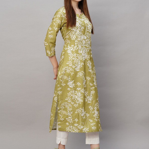 GoSriKi Floral Embroidered Thread Work Regular Kurta