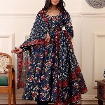 KALINI Floral Printed Anarkali Kurta With Trousers And Dupatta