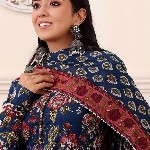 KALINI Floral Printed Anarkali Kurta With Trousers And Dupatta