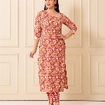 NUD Women Floral Printed Daily Cotton Straight Kurta