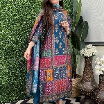 KALINI Women Multi Rayon Blend Printed Straight Kurta Set With Dupatta