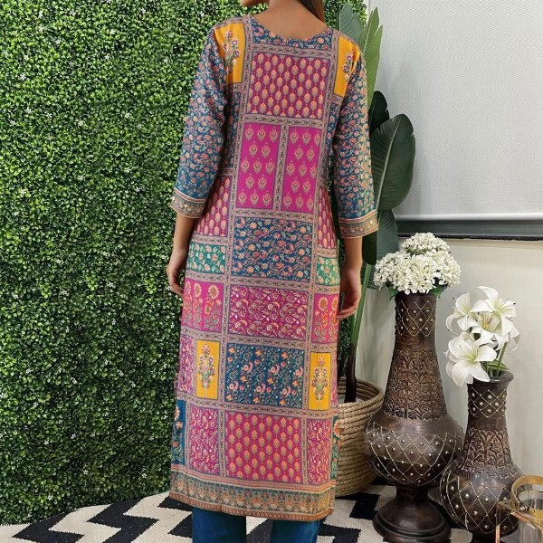 KALINI Women Multi Rayon Blend Printed Straight Kurta Set With Dupatta