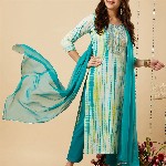 GoSriKi Shibori Dyed Regular Kurta with Trousers & Dupatta