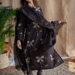 THE INDIAN ETHNIC CO Dark Brown Dabu Slub Cotton Kurta