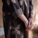 THE INDIAN ETHNIC CO Dark Brown Dabu Slub Cotton Kurta