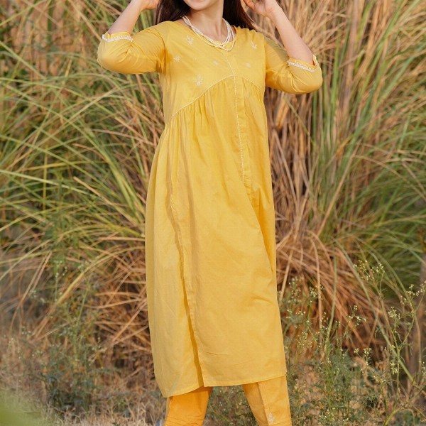 zuri Women Embroidered Regular Pure Cotton Kurta with Trousers