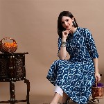 GLOWWORLD Tie & Dye Band Collar Straight Kurta