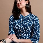 GLOWWORLD Tie & Dye Band Collar Straight Kurta