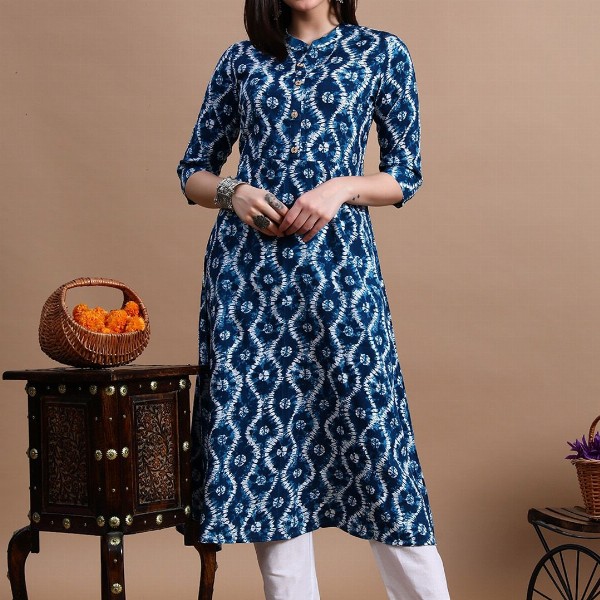 GLOWWORLD Tie & Dye Band Collar Straight Kurta