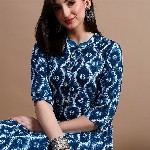 GLOWWORLD Tie & Dye Band Collar Straight Kurta