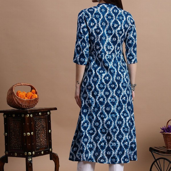 GLOWWORLD Tie & Dye Band Collar Straight Kurta