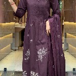 GoSriKi Floral Printed Round Neck Anarkali Kurta With Trousers & Dupatta