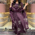 GoSriKi Floral Printed Round Neck Anarkali Kurta With Trousers & Dupatta
