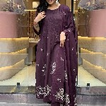 GoSriKi Floral Printed Round Neck Anarkali Kurta With Trousers & Dupatta