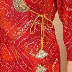 Sangria Red Bandhani Printed Angrakha Sequined Straight Kurta