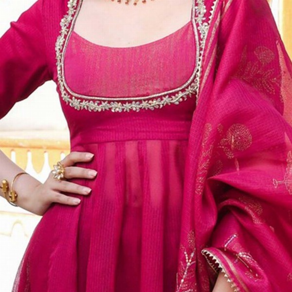 GoSriKi Thread Work Anarkali Kurta With Trouser & Dupatta