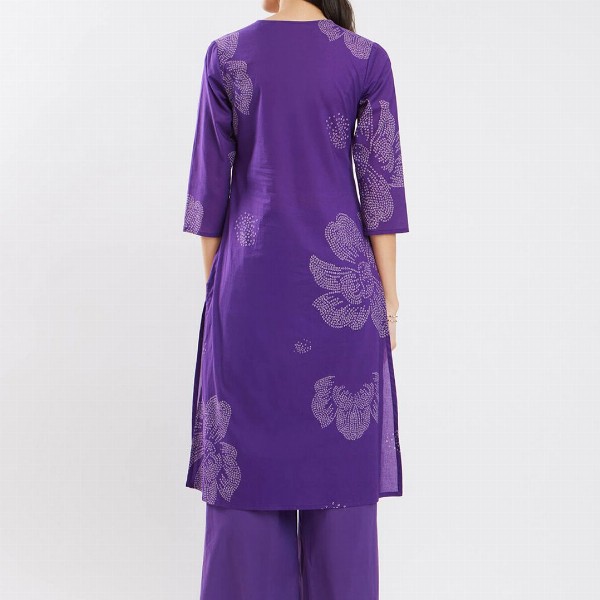 Pink Fort Women Bandhani Regular Pure Cotton Kurta with Trousers