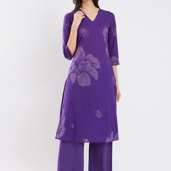 Pink Fort Women Bandhani Regular Pure Cotton Kurta with Trousers