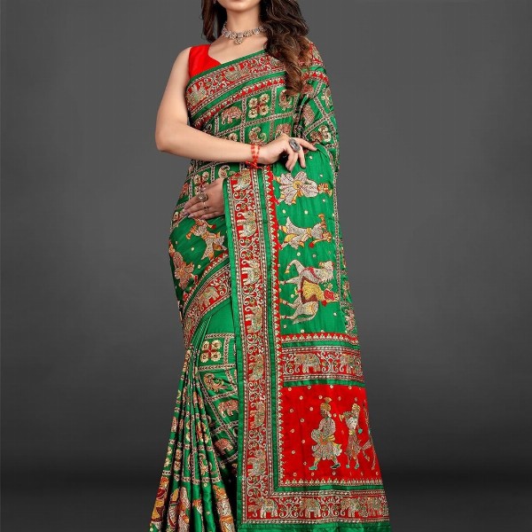 CRAFTYSTYLES Ethnic Motifs Zari Silk Blend Saree
