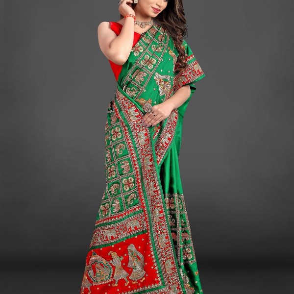 CRAFTYSTYLES Ethnic Motifs Zari Silk Blend Saree