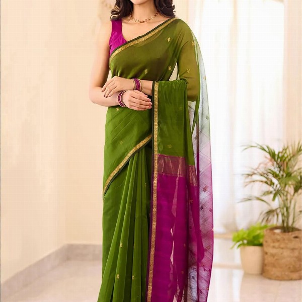 KALINI Green Silk Blend Woven Design Sarees