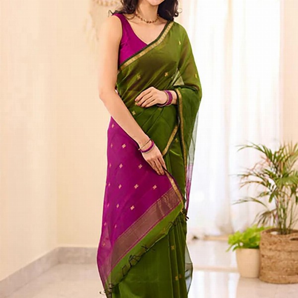 KALINI Green Silk Blend Woven Design Sarees