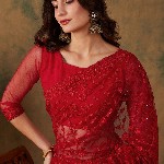 Sangria Embroidered Net Sarees