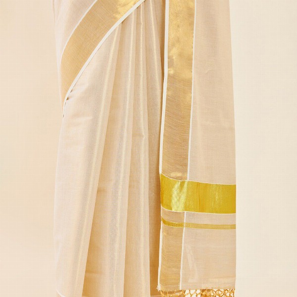 Soch Off White & Gold-Toned Zari Tissue Kasavu Saree