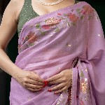 Suta Floral Printed Lavender Color Cotton Blend Saree