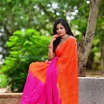 FLOURIOUS Ombre Beads and Stones Pure Chiffon Saree