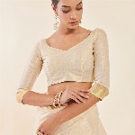 Soch Off White & Gold-Toned Zari Tissue Kasavu Saree