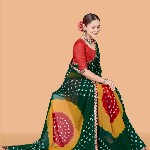 ASTEYAM Bandhani Sequinned Pure Georgette Bandhani Saree