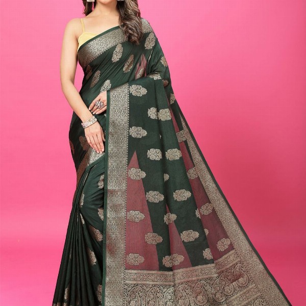 CRAFTYSTYLES Woven Design Zari Pure Crepe Banarasi Saree